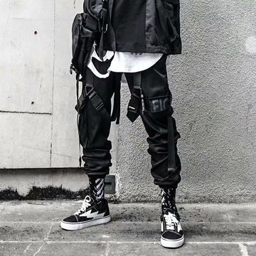 Aidase Joggers Cargo Pants for Men Casual Hip Hop Hit Color Pocket Male Trousers Sweatpants Streetwear Ribbons Techwear Pants aidase-shop
